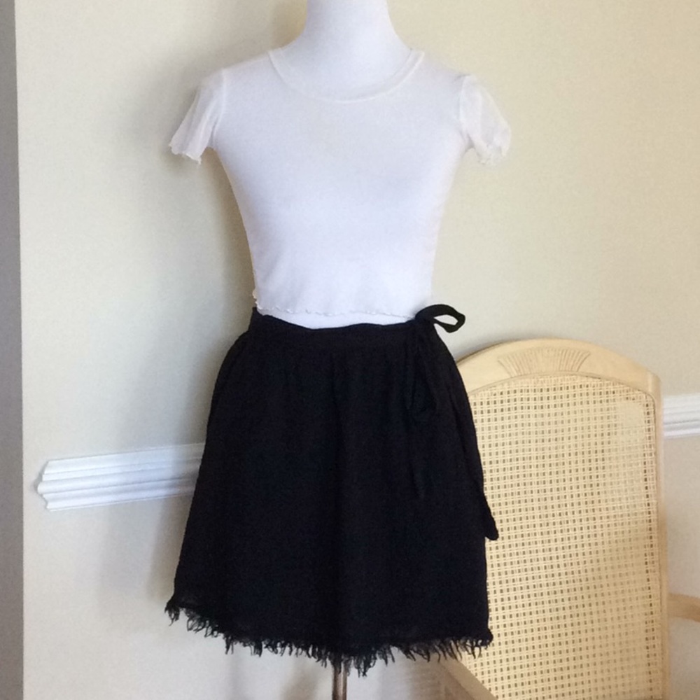 Free People black linen/cotton lend wrap skirt